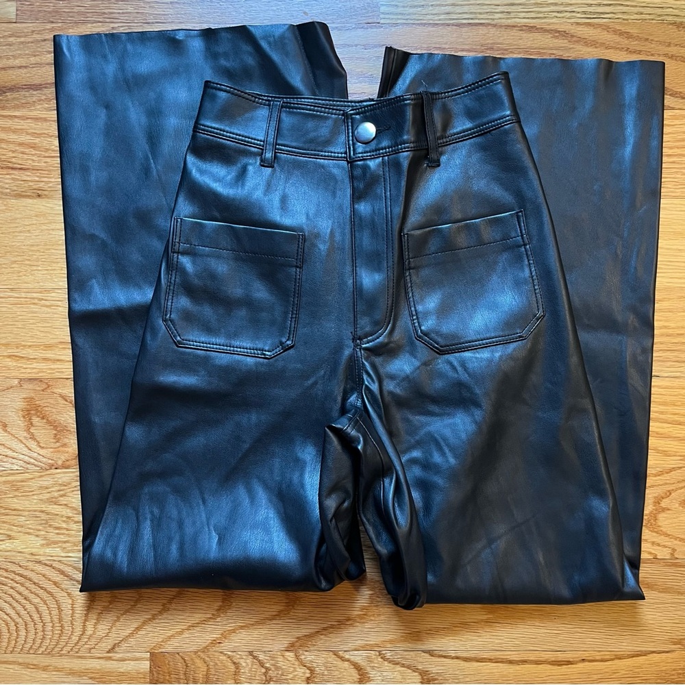 Zara black faux leather wide leg pants size 0